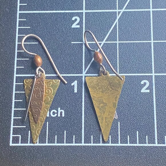 Sterling Silver Dangle Earrings Copper Brass 1.75" Boho Hippiecore Mixed Metal - Picture 3 of 9